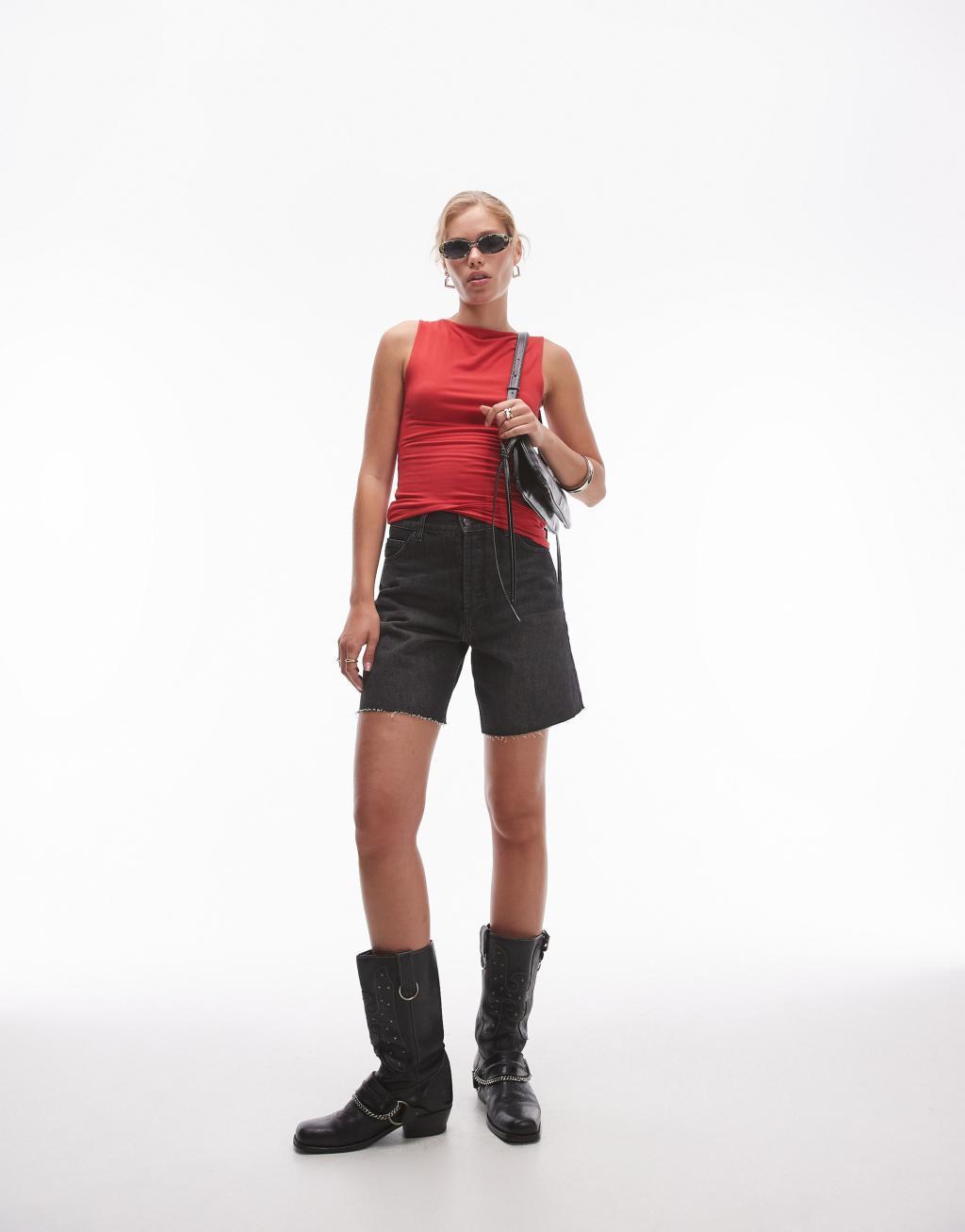 Topshop slash neck tank in red Product Image