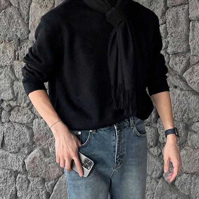 Crew Neck Plain Sweater Product Image