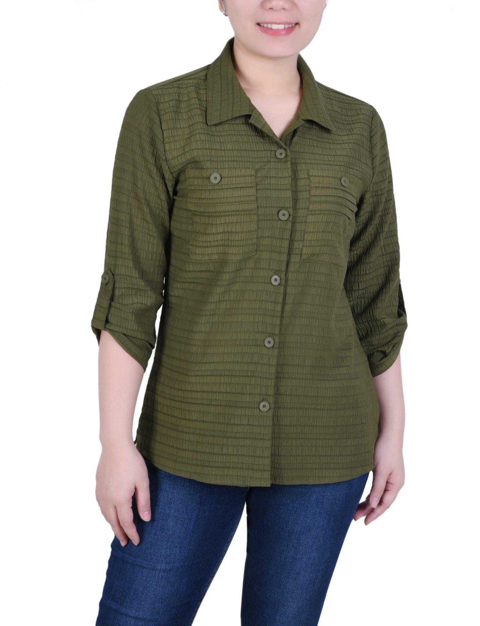 3/4 Sleeve Woven Jacquard Blouse - Petite Product Image