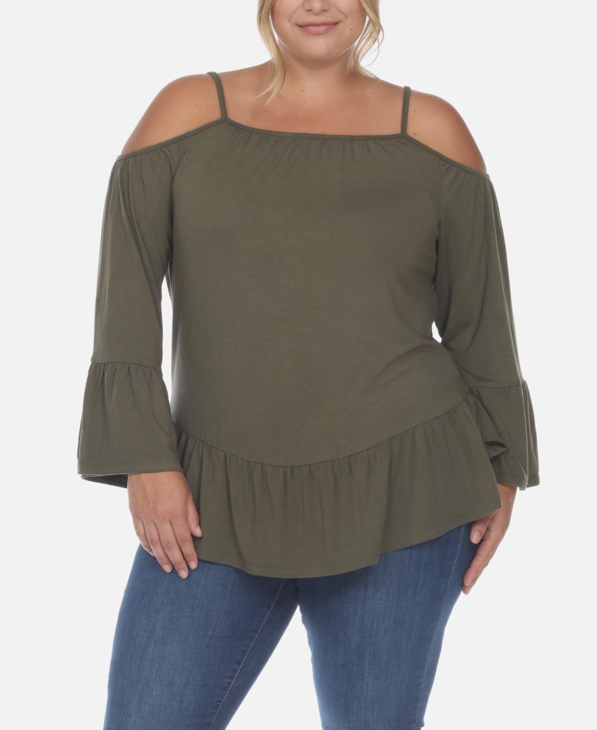 White Mark Plus Size Cold Shoulder Ruffle Sleeve Top Product Image