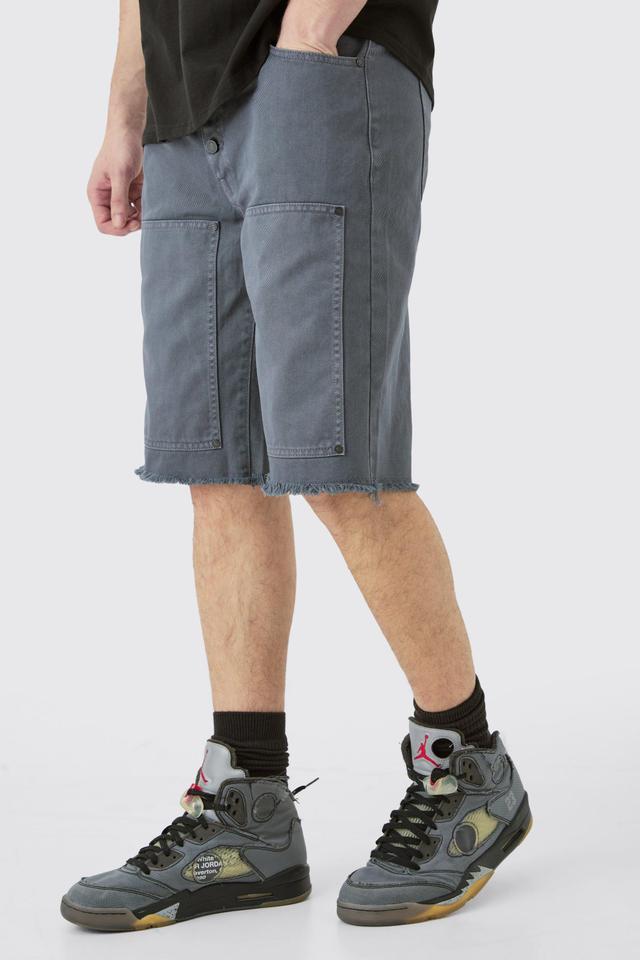 Mens Grey Tall Fixed Waist Washed Relaxed Twill Carpenter Short, Grey Product Image