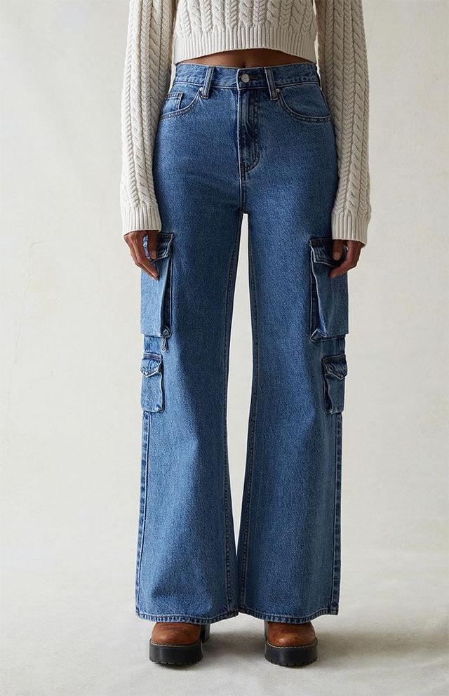 PacSun Womens Medium Indigo Wide Leg Cargo Jeans Product Image