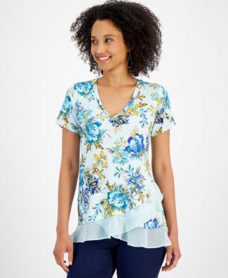 Women's Garden Print Ruffled Tee, Created for Macy's Product Image