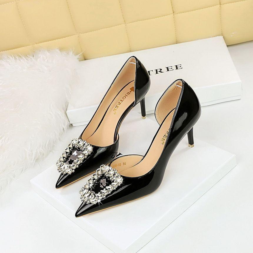 Pointy Rhinestone Buckle High Heel D'Orsay Pumps product image