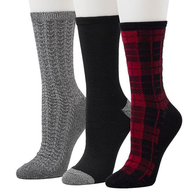 Womens Cuddl Duds 3-Pack Plushfill* Midweight Plaid & Scalloped Textured Crew Socks Product Image