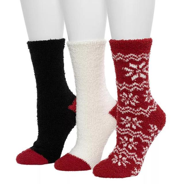 Womens Cuddl Duds 3 Pack Cozy Snowflake Crew Socks, Red Pepper Product Image