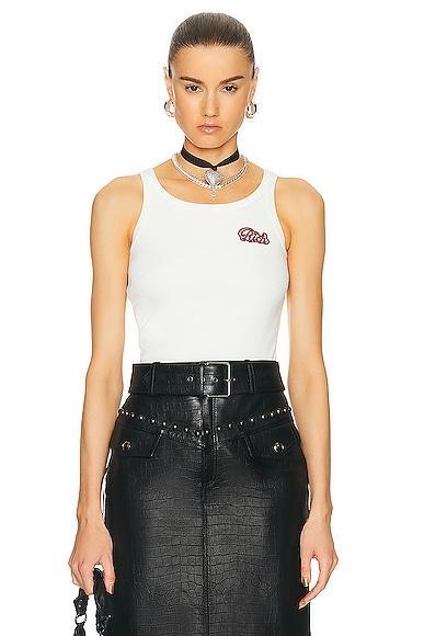 Alessandra Rich Ribbed Jersey Tank Top in White Product Image