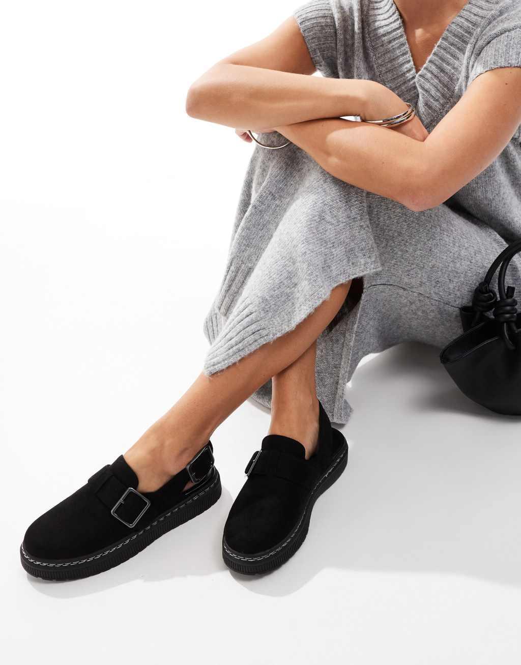 London Rebel Robin wide fit slingback mules in black Product Image