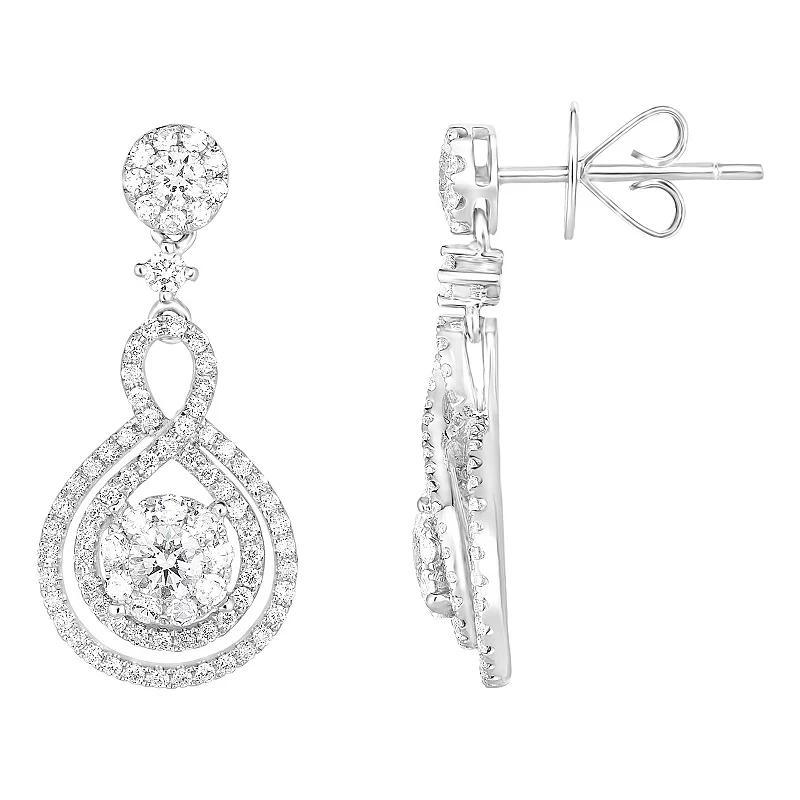 Diamaison 1.25 Ct. T.w. Round-Cut Diamond Cluster Drop Earrings In 14K White Gold Product Image