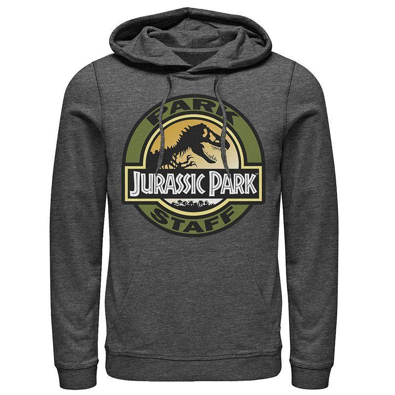 Mens Jurassic Park Staff Icon T-Rex Skeleton Graphic Pullover Hoodie Grey Heather Product Image