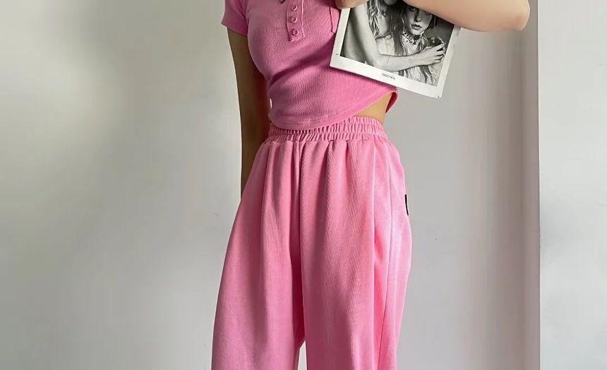 High Waist Plain Straight-Fit Sweatpants Product Image