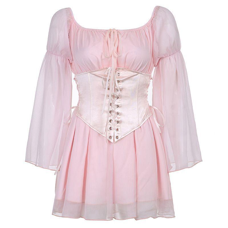 Bell-Sleeve Mini Dress / Corset Belt Product Image