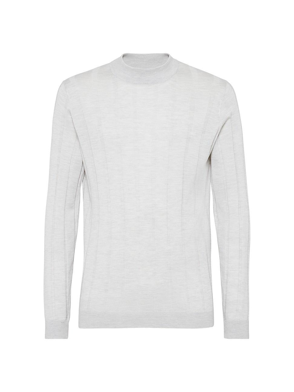 Mens Cashmere and Silk Flat Rib Lightweight Mock Neck Sweater Product Image