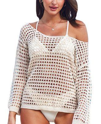 Cupshe Womens Ivory Off-Shoulder Crochet Cover-Up Product Image