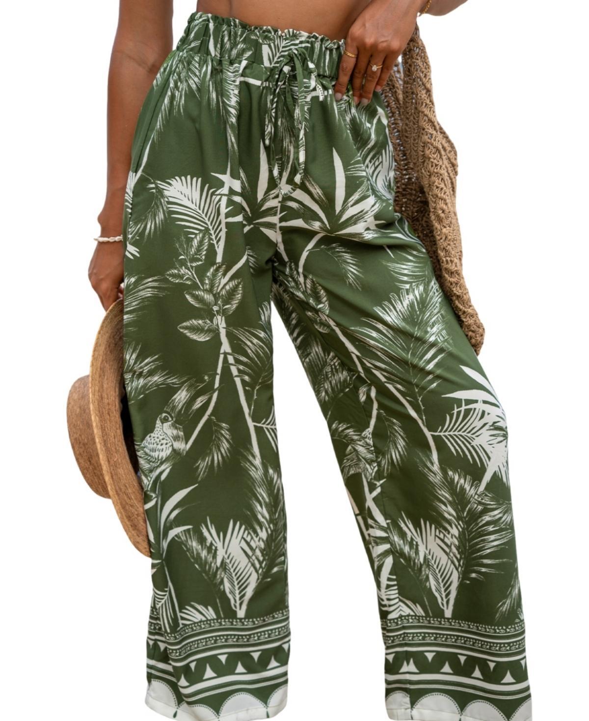 Cupshe Womens Green Tropical Bird Wide Leg Resort Pants product image