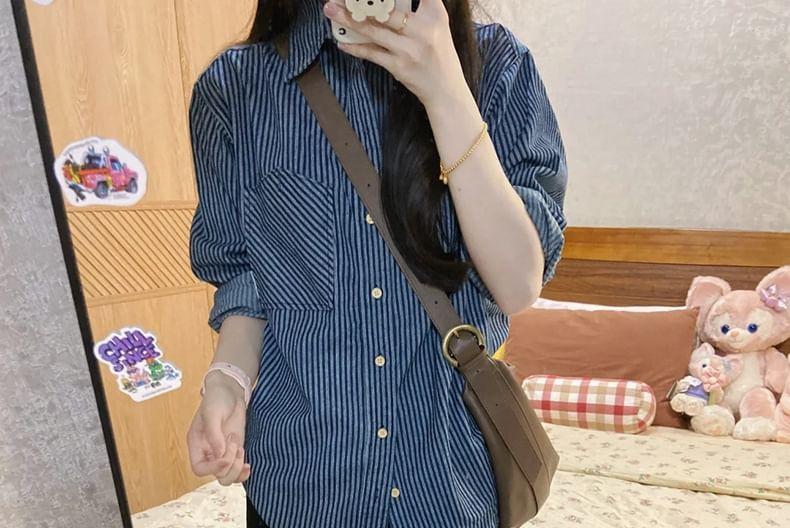 Long-Sleeve Striped Button-Up Shirt Product Image