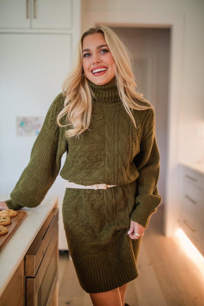 Sweetest Harmony Olive Textured Turtleneck Dress Product Image