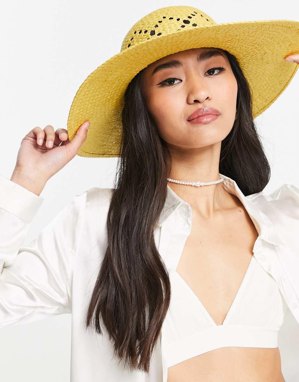 Boardmans paper straw floppy hat with tie detail in natural Product Image