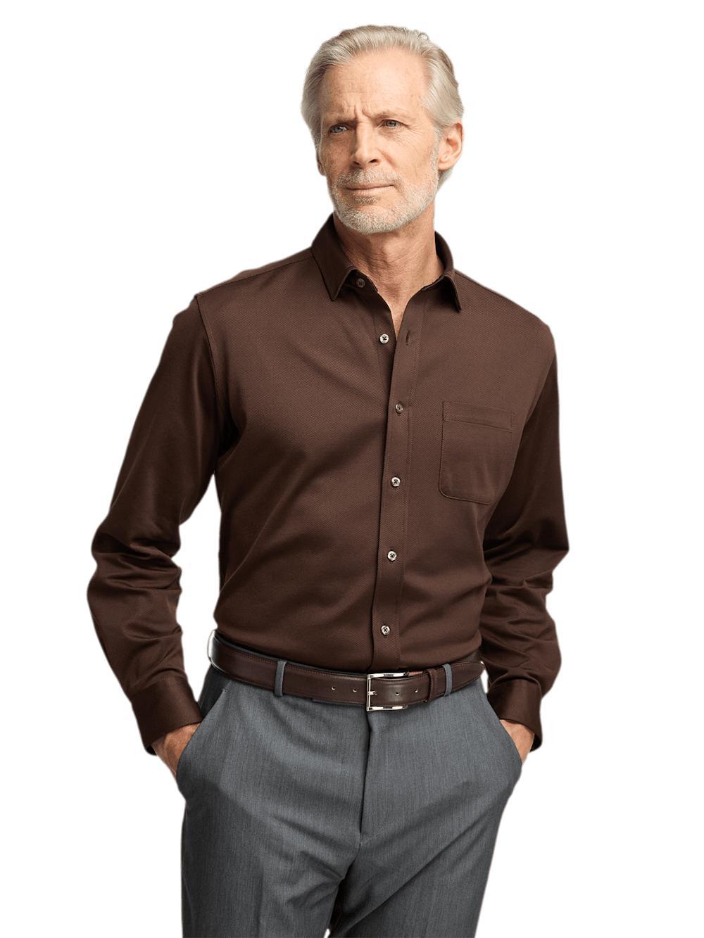 Cotton Blend Button Front Polo - Brown Product Image