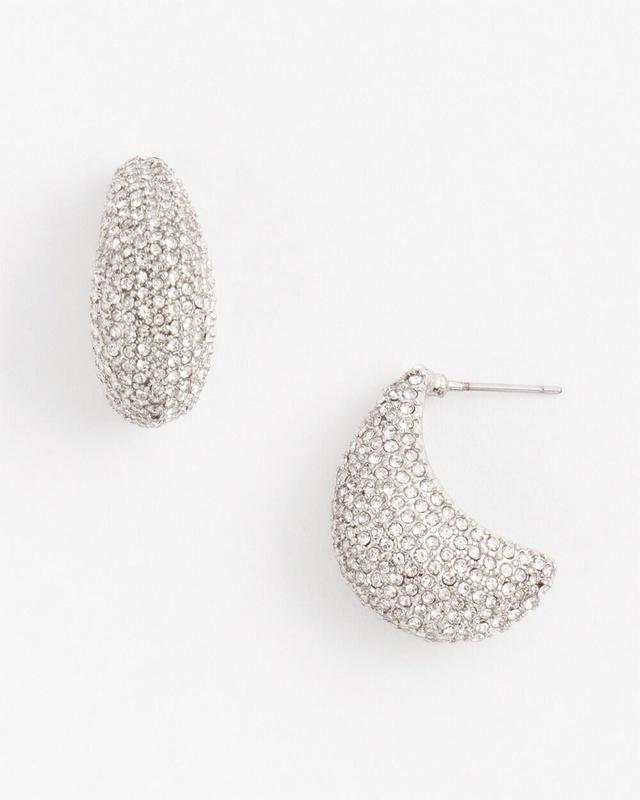 Silver Tone Pavé Huggie Earrings Product Image