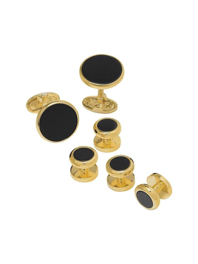 Mens Sterling Silver & Onyx Cufflinks Set Product Image