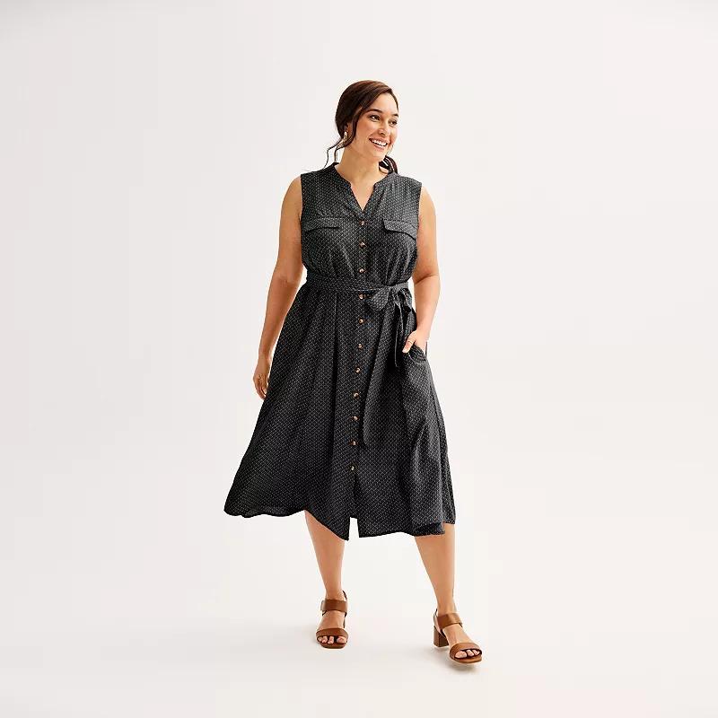 Plus Size Croft & Barrow Y-Neck Shirt Dress, Womens Product Image