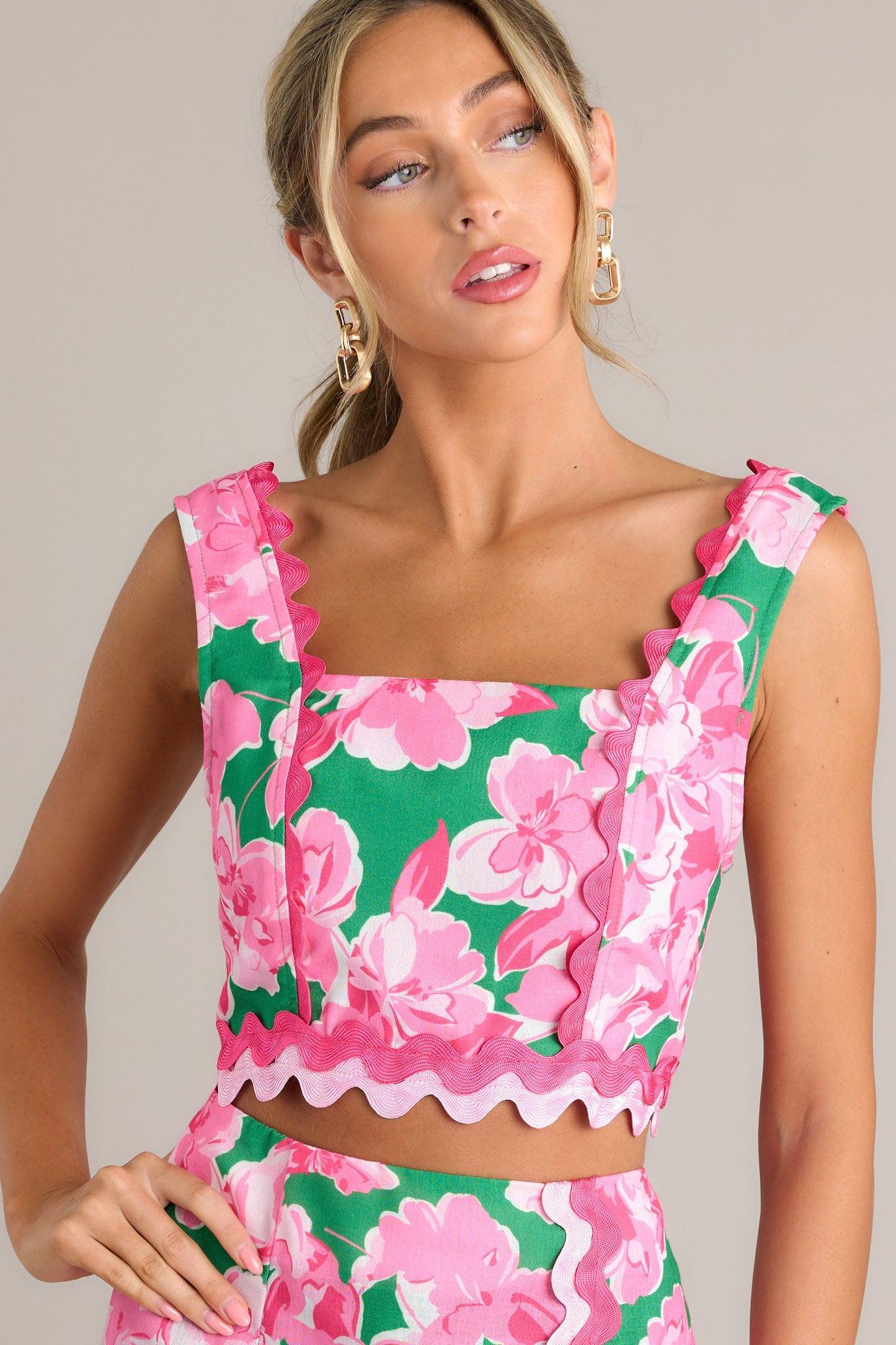 Coastal Dreams Green Multi Floral Crop Top Product Image