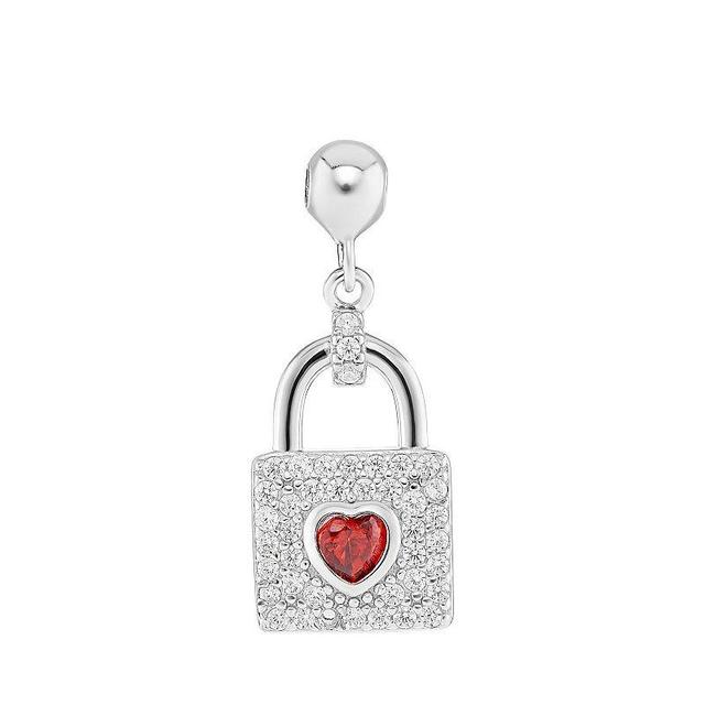 PRIMROSE Sterling Silver Polished Pave Cubic Zirconia & Garnet Heart Cubic Zirconia Lock Sliding Charm, Womens, Sterling Red Product Image