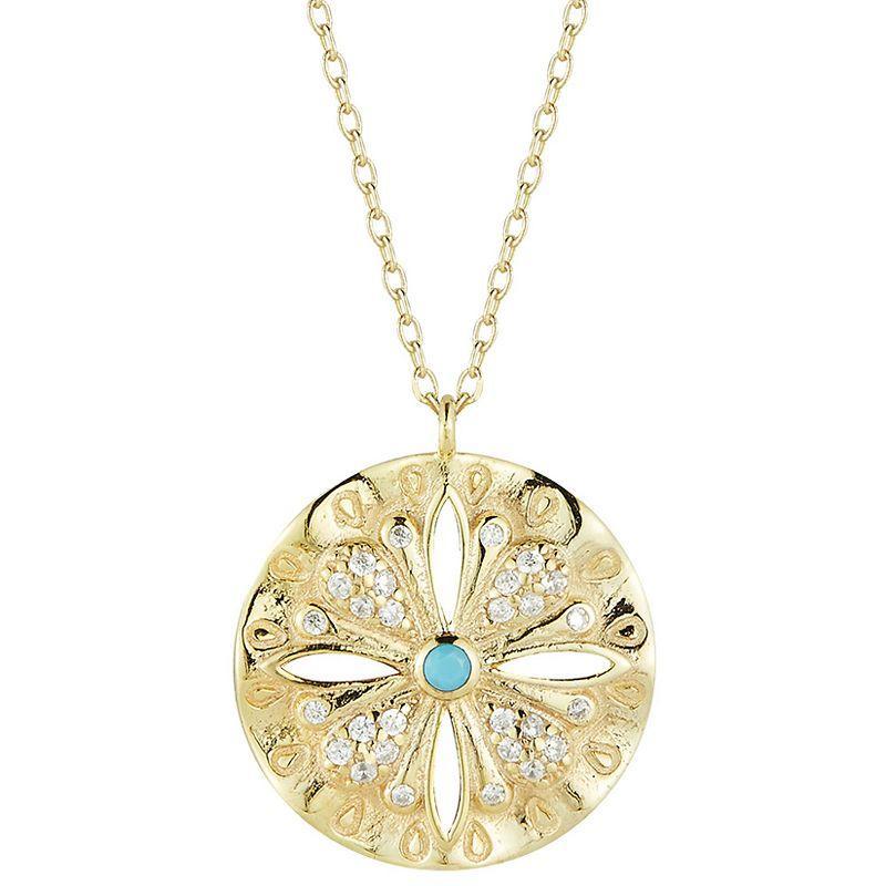 Sunkissed Sterling 14k Gold Over Cubic Zirconia & Turquoise Floral Necklace, Womens Yellow Gold Tone Product Image