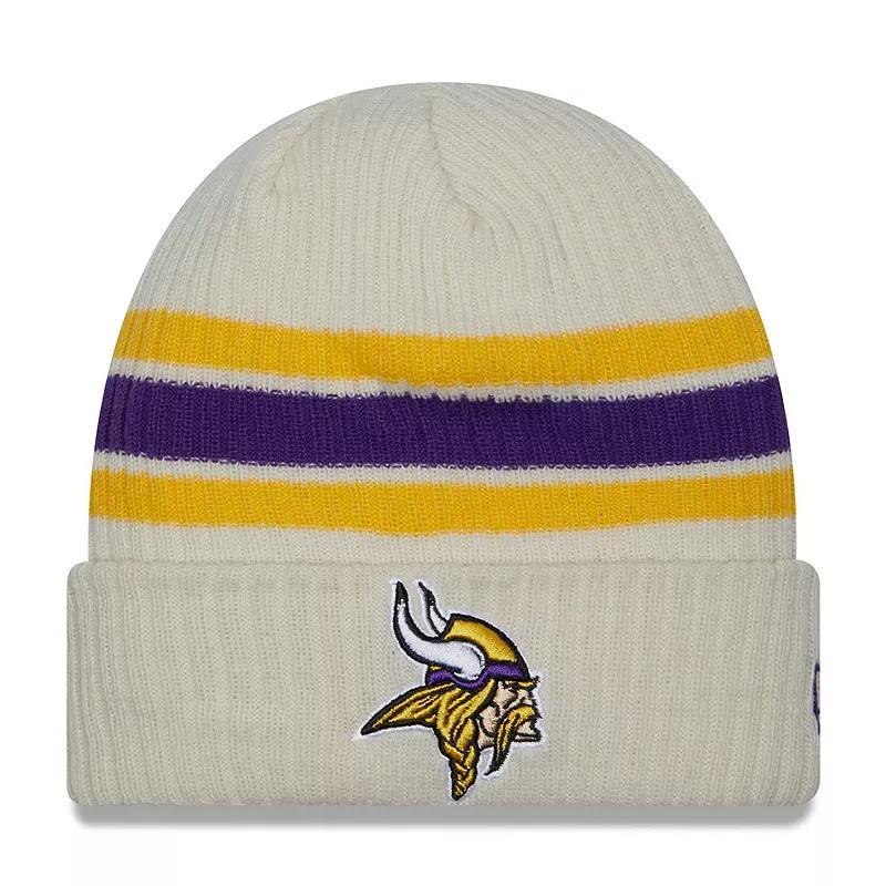 Mens New Era Cream Minnesota Vikings Team Stripe Cuffed Knit Hat Product Image