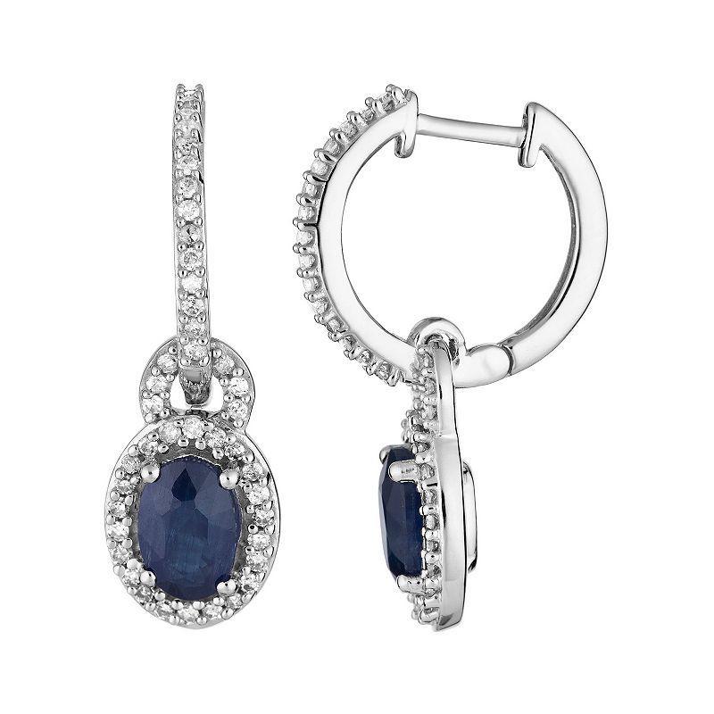 10k White Gold Sapphire & 1/4 Carat T.W. Diamond Drop Earrings, Womens, Blue Product Image