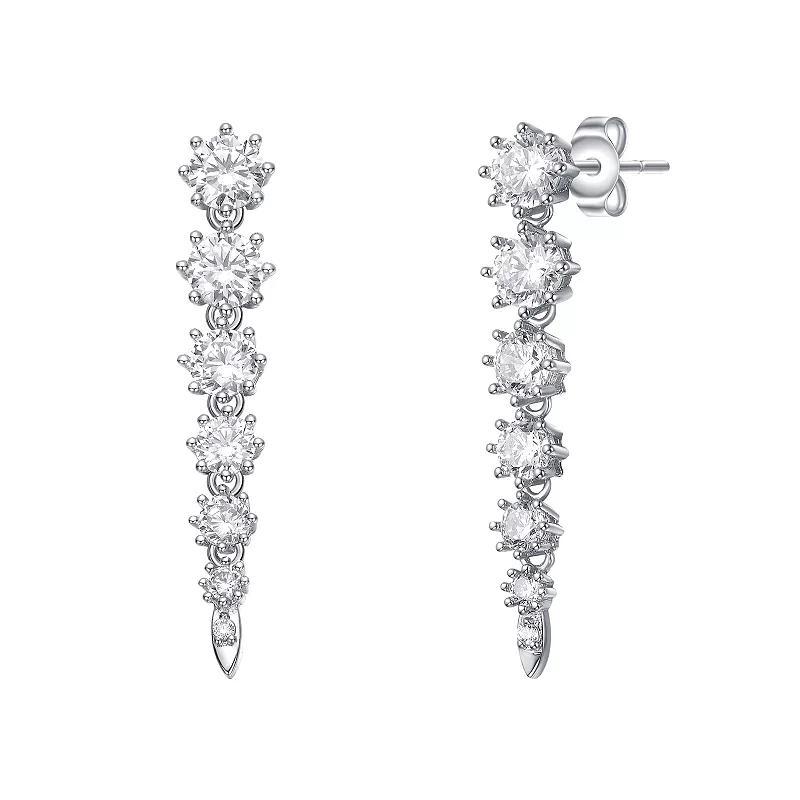 Cubic Zirconia Linear Fringe Icicle Earrings, Womens, Sterling Product Image