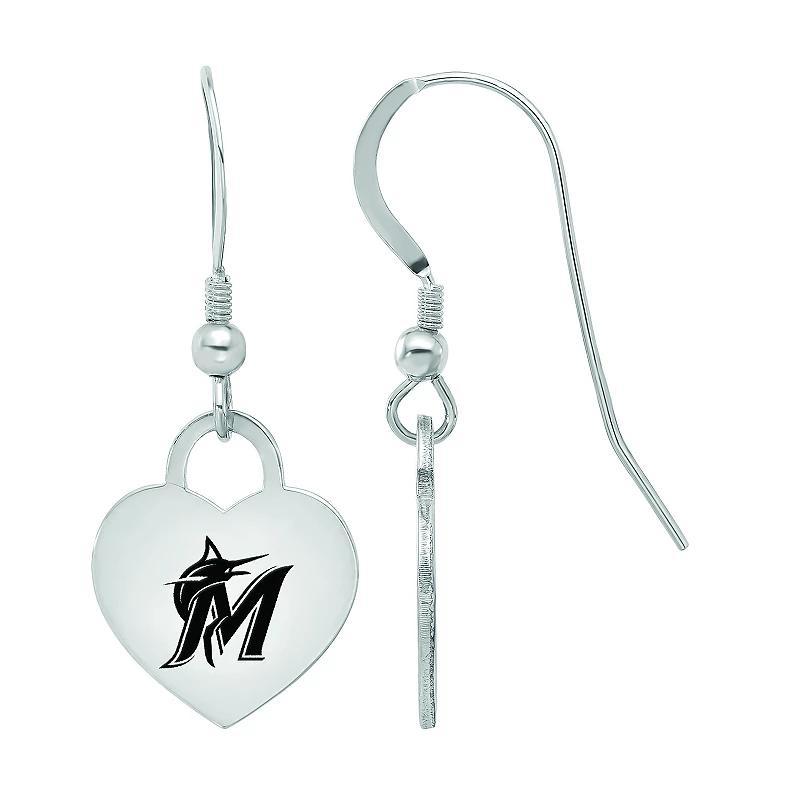 LogoArt Sterling Silver Miami Marlins Heart Dangle Earrings, Womens Product Image