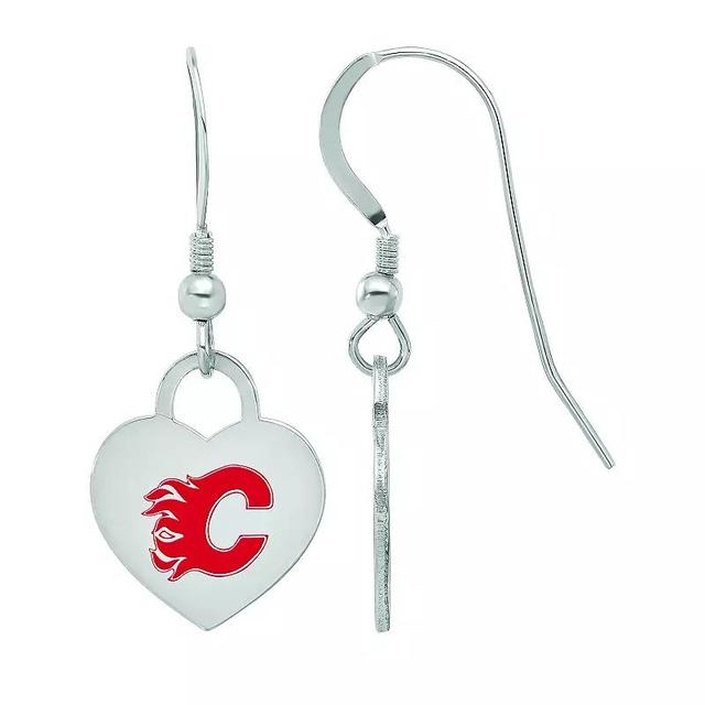 LogoArt Sterling Silver Enamel Calgary Flames Heart Drop Earrings, Womens Product Image