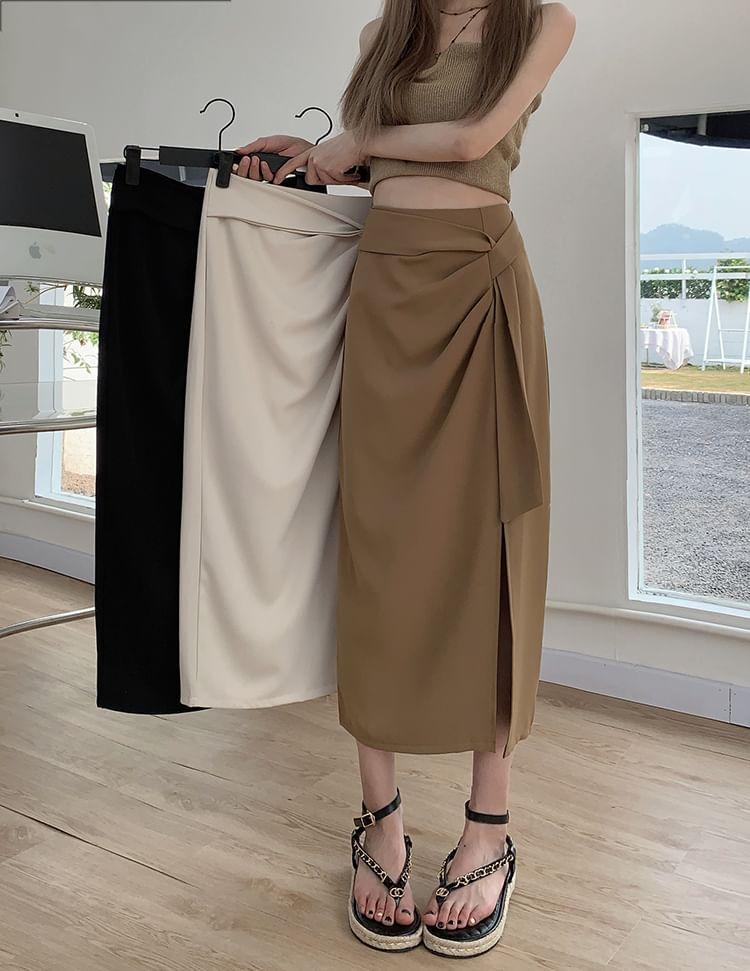 High Rise Asymmetrical Plain Maxi A-Line Skirt Product Image