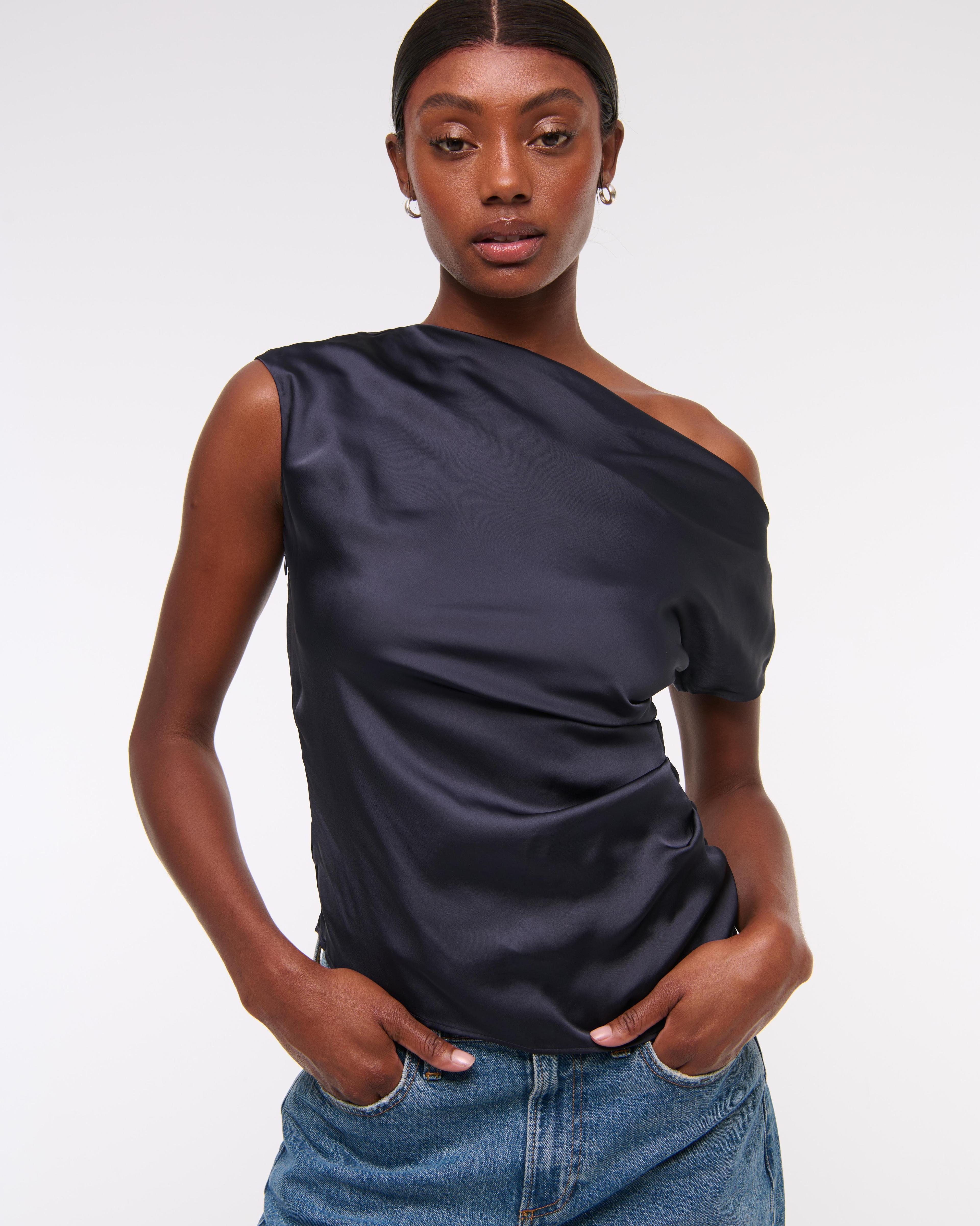 Asymmetrical Draped Satin Top Product Image