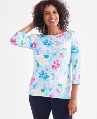 Petite Floral-Print Pima Knit Top, Created for Macy's Product Image