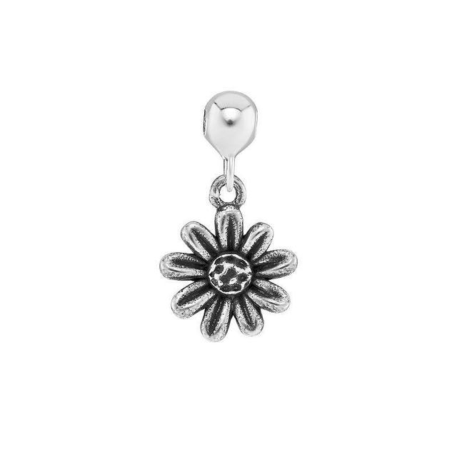 PRIMROSE Sterling Silver Polished Oxidized Flower Sliding Charm, Womens Product Image