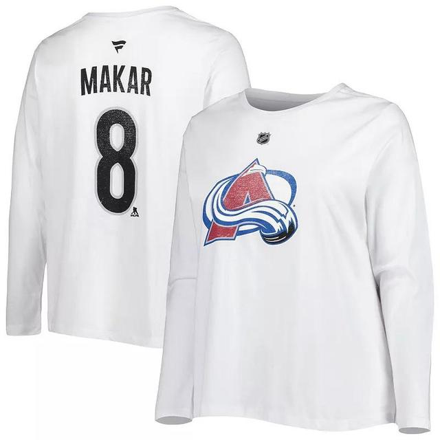 Womens Cale Makar White Colorado Avalanche Plus Size Name and Number Long Sleeve T-shirt Product Image