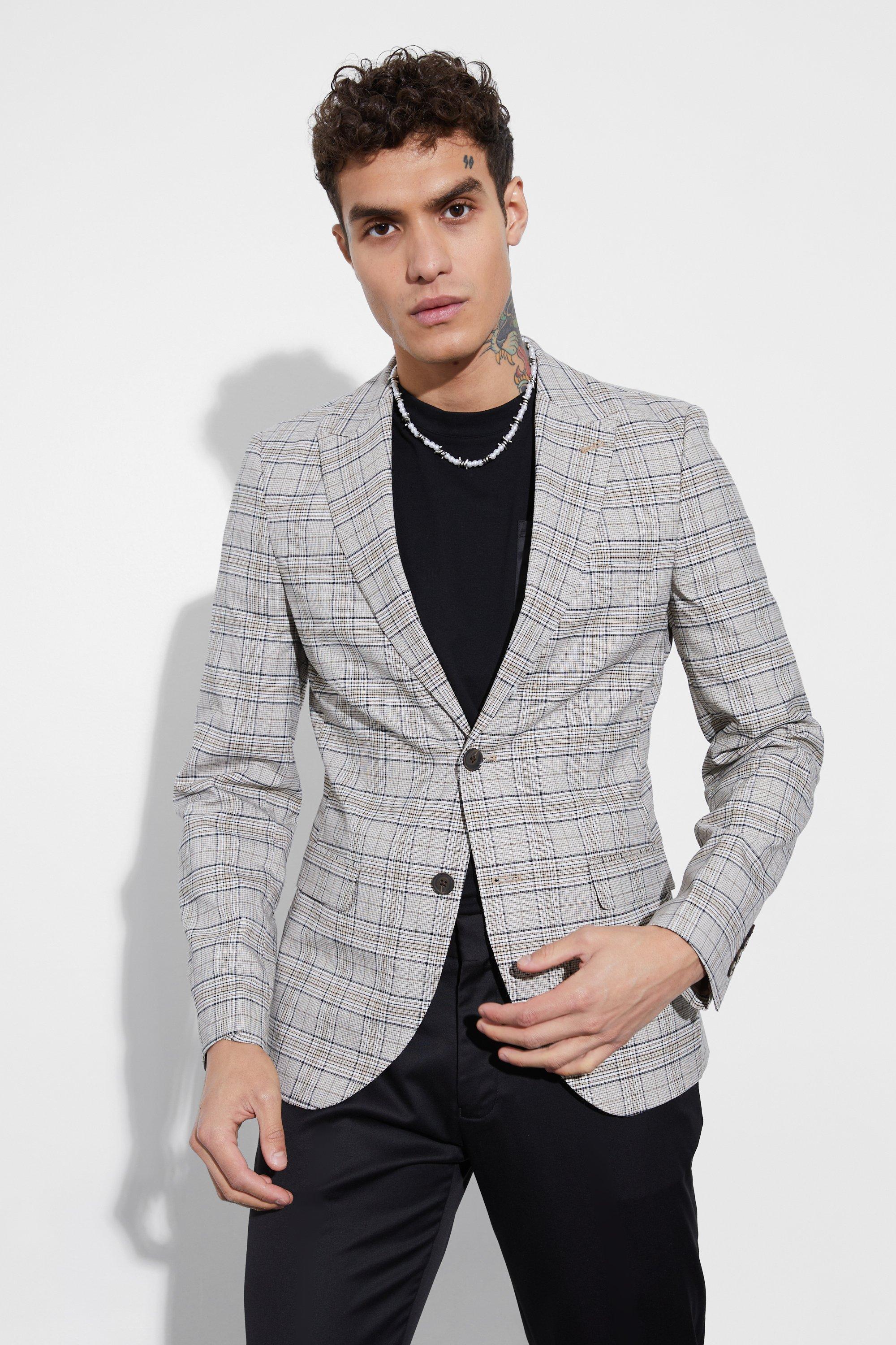 Skinny Fit Plaid Suit Jacket | boohooMAN USA Product Image