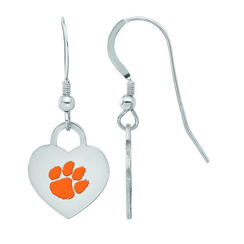 LogoArt Sterling Silver Clemson Enamel Heart Drop Earrings, Womens Product Image