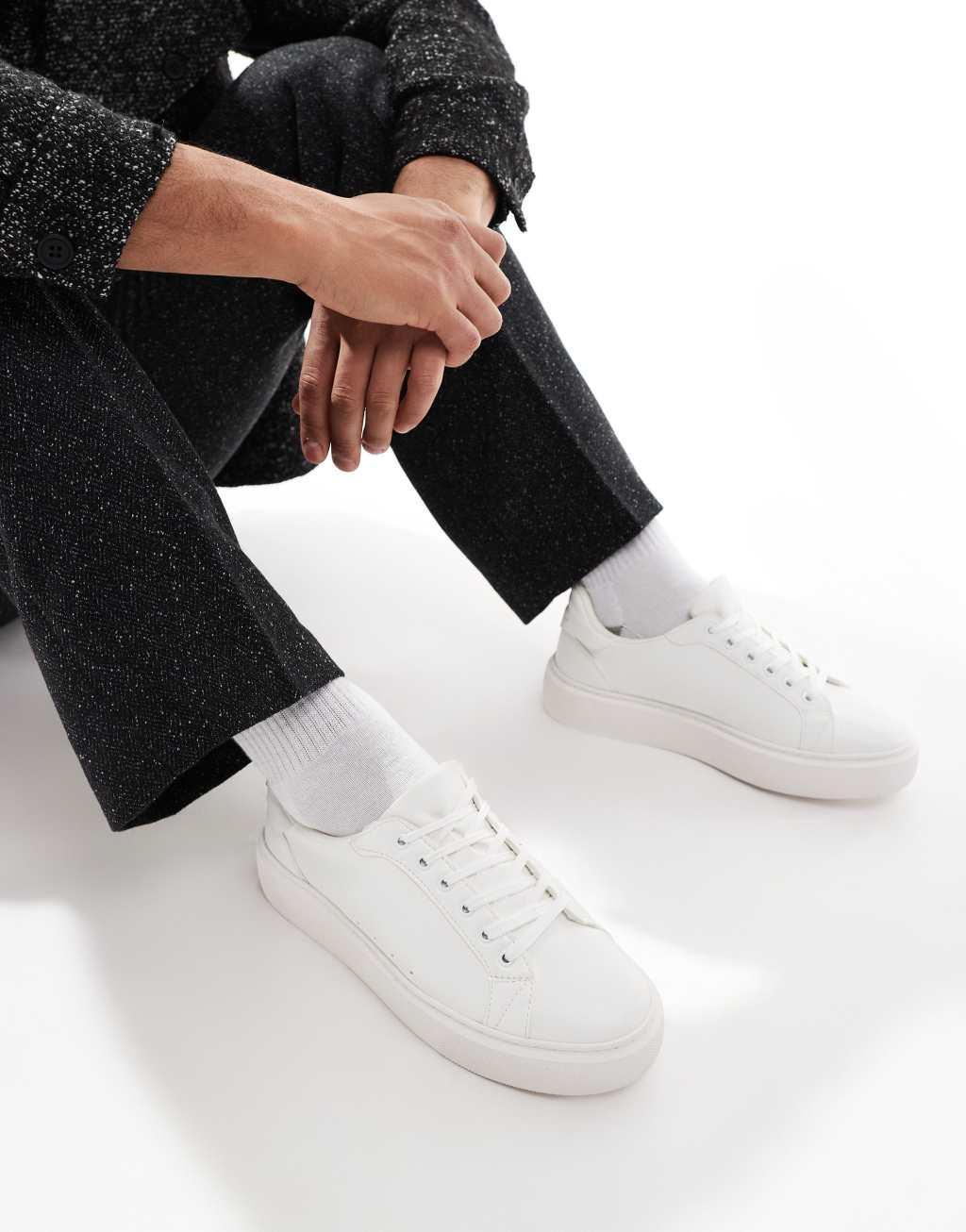 ASOS DESIGN chunky lace-up sneakers in white  Product Image