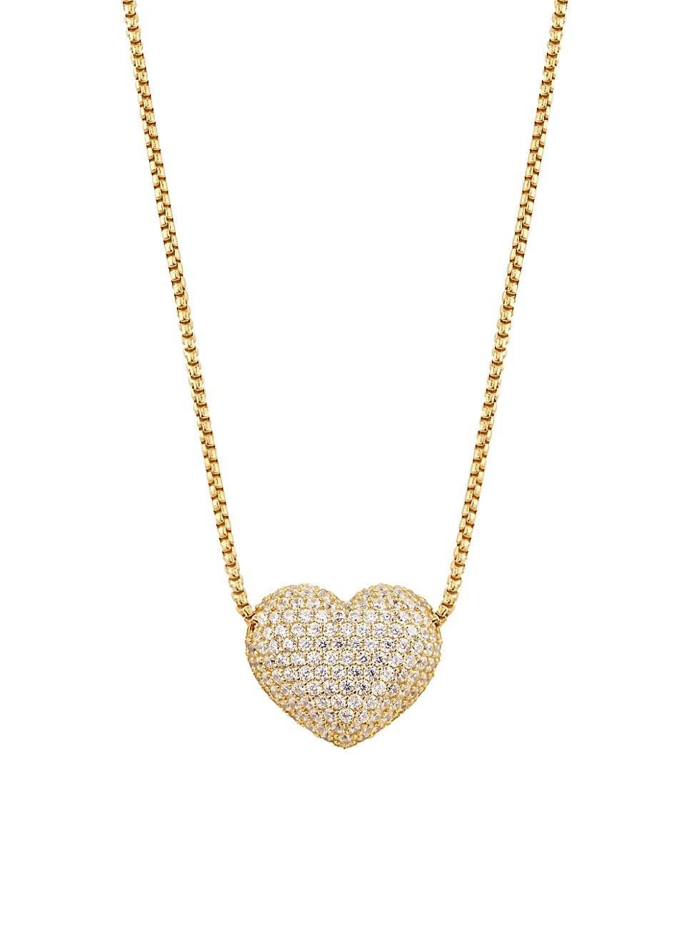 Womens Puffy Heart 18K Gold-Plated & Cubic Zirconia Pendant Necklace Product Image