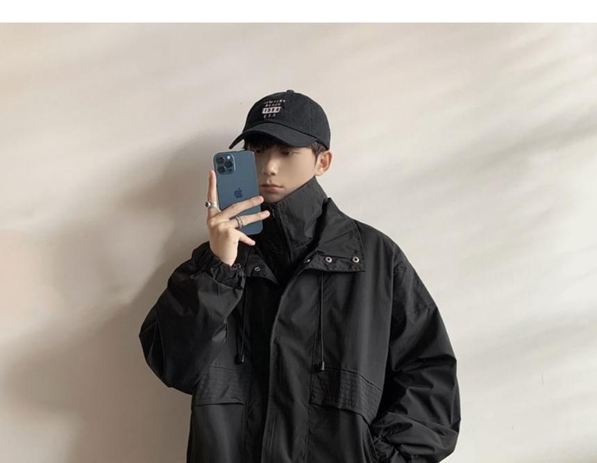 Mock Two-Piece Plain Hooded Zip Jacket Product Image