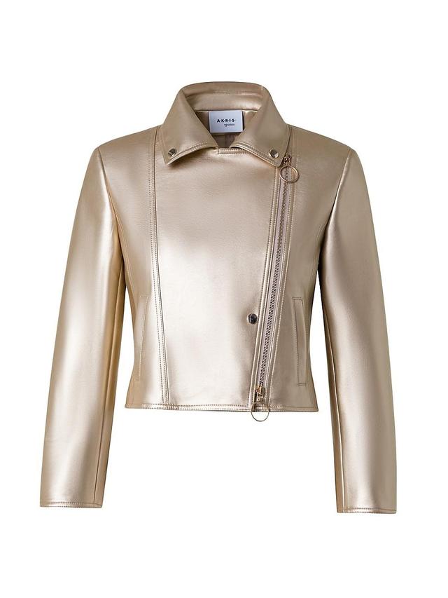 Womens Metallic Faux Leather Biker Jacket Product Image