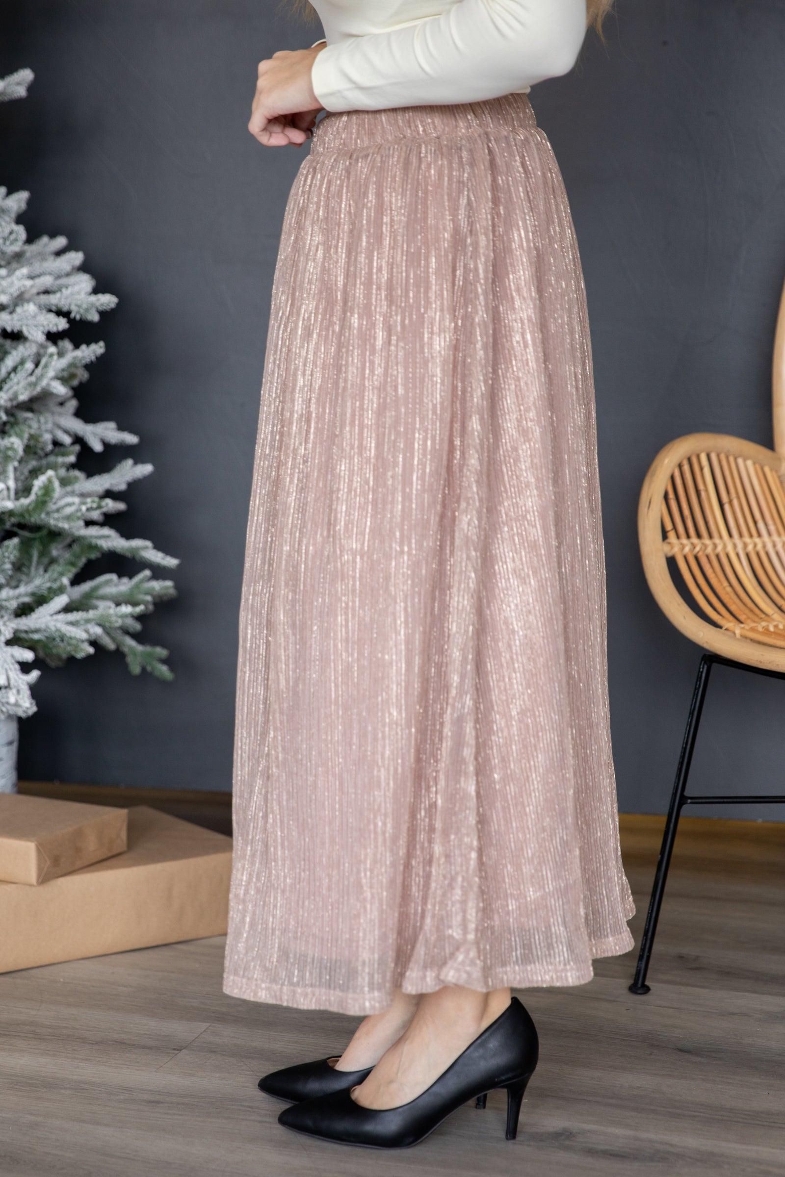 Dusty Rose Lurex Crystal Pleat Midi Skirt Product Image