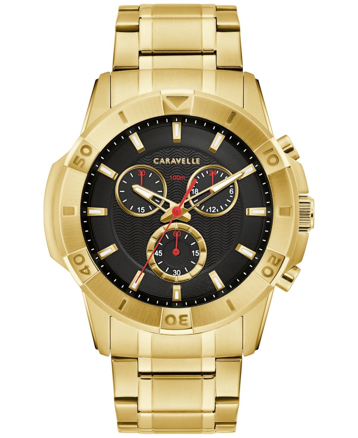 Caravelle by Bulova Mens Aqualuxx Gold-Toned Stainless Steel Black Dial Bracelet Watch - 44B127 Product Image