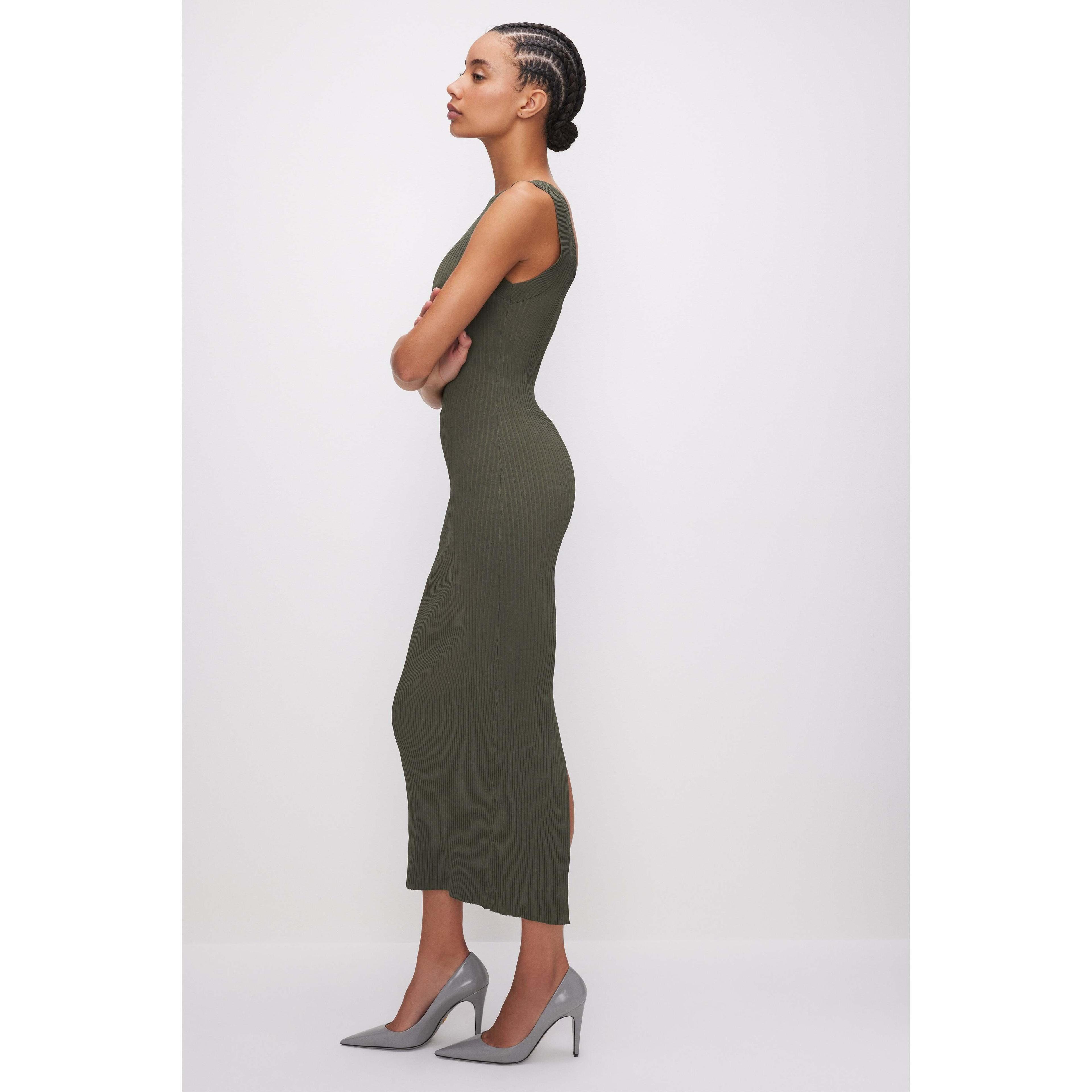 Womens Stretch Rib Scoop Back Midi Dress | Fatigue, Size XL | Good American by Khlo Kardashian product image