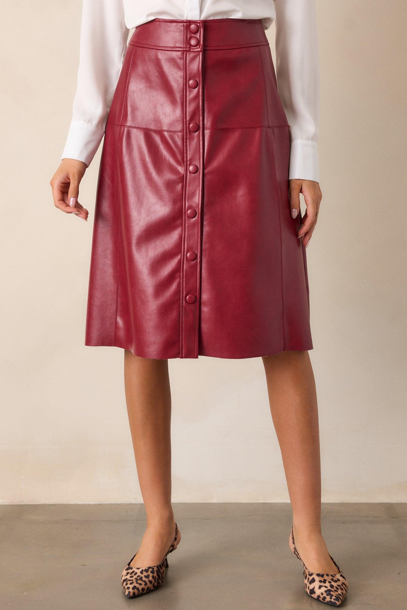 Make It Count Burgundy Faux Leather Midi Skirt Product Image