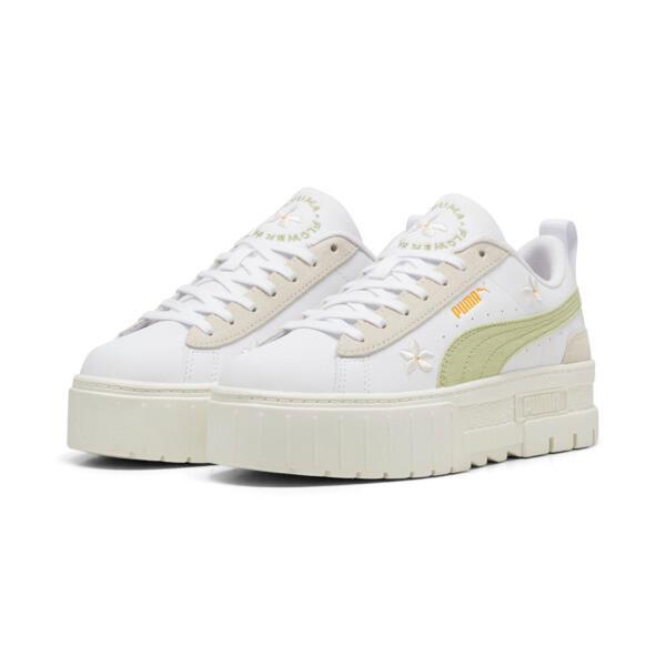 PUMA Mayze Embroidery Sneakers Women in White/Pistachio Green Product Image